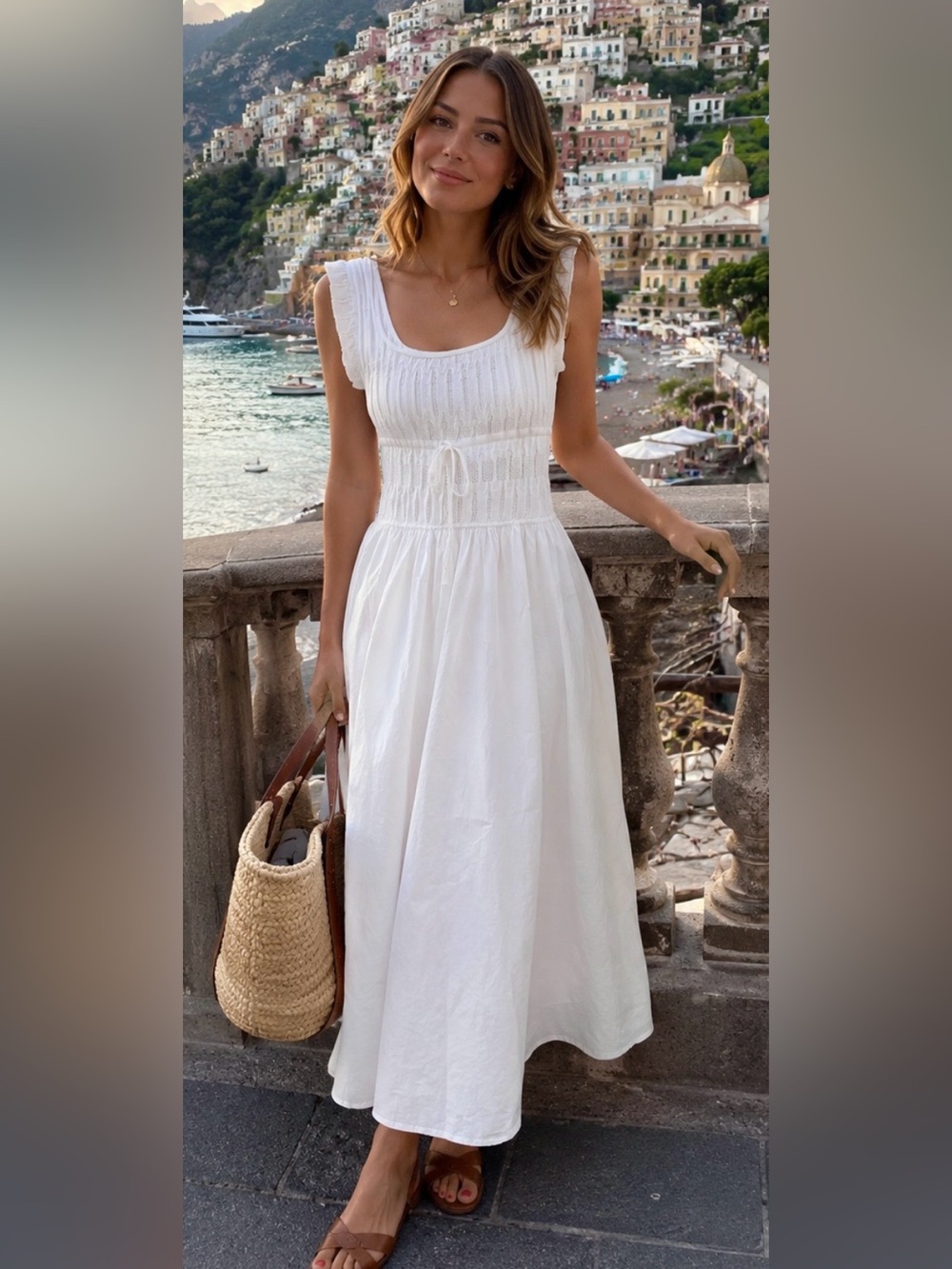 Blu Pepper White Knit & Cotton Midi Dress | Size XL NWOT